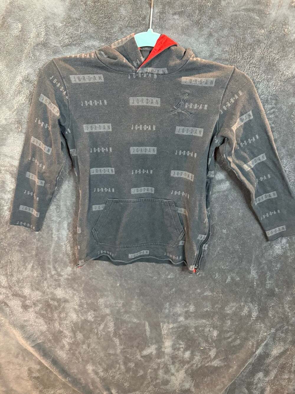 Jordan Allover Print Hoodie Size 5-6Y Black Red Fleece